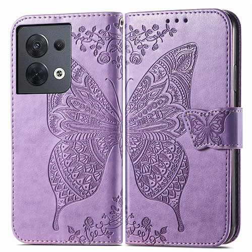 Leather Case Stands Butterfly Flip Cover Holder for Oppo Reno9 Pro 5G Clove Purple