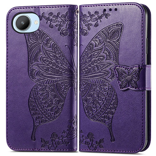 Leather Case Stands Butterfly Flip Cover Holder for Realme C30 Purple