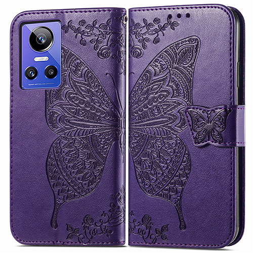 Leather Case Stands Butterfly Flip Cover Holder for Realme GT Neo3 5G Purple