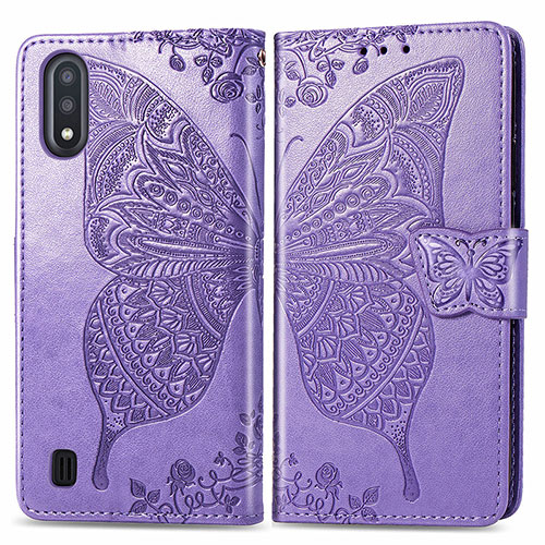 Leather Case Stands Butterfly Flip Cover Holder for Samsung Galaxy A01 SM-A015 Clove Purple