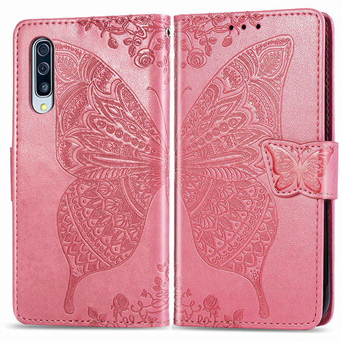 Leather Case Stands Butterfly Flip Cover Holder for Samsung Galaxy A30S Hot Pink