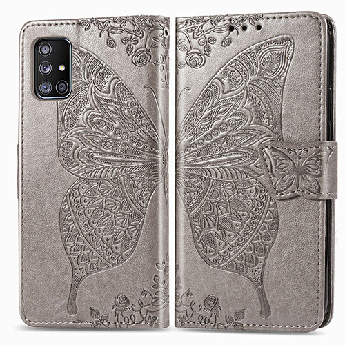 Leather Case Stands Butterfly Flip Cover Holder for Samsung Galaxy A51 5G Gray