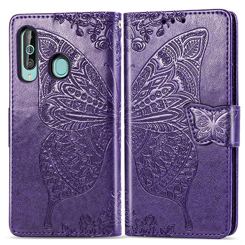 Leather Case Stands Butterfly Flip Cover Holder for Samsung Galaxy A60 Purple