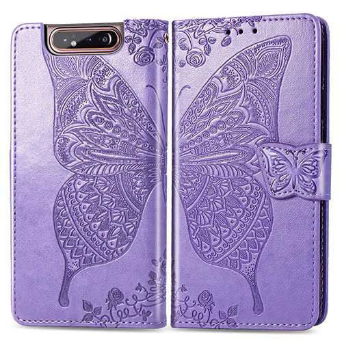 Leather Case Stands Butterfly Flip Cover Holder for Samsung Galaxy A80 Clove Purple