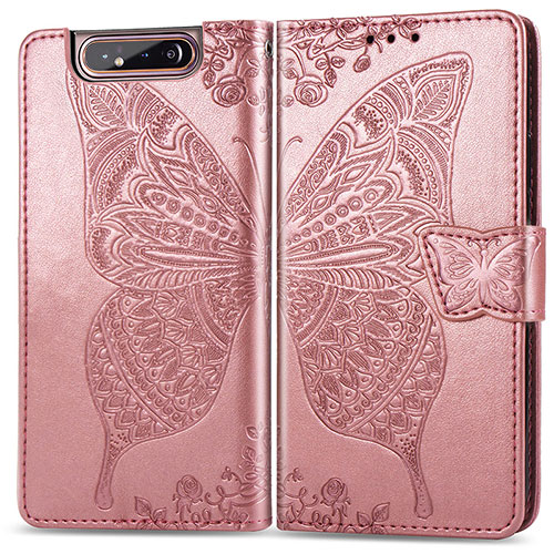 Leather Case Stands Butterfly Flip Cover Holder for Samsung Galaxy A80 Pink