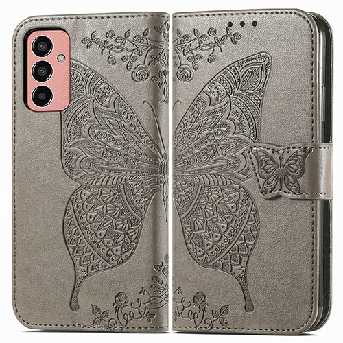 Leather Case Stands Butterfly Flip Cover Holder for Samsung Galaxy F13 4G Gray