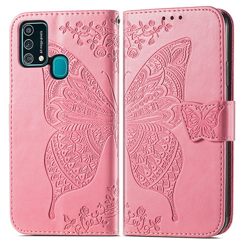 Leather Case Stands Butterfly Flip Cover Holder for Samsung Galaxy F41 Hot Pink