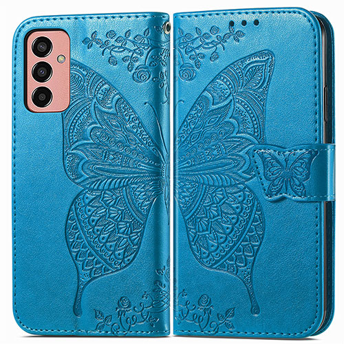 Leather Case Stands Butterfly Flip Cover Holder for Samsung Galaxy M13 4G Blue
