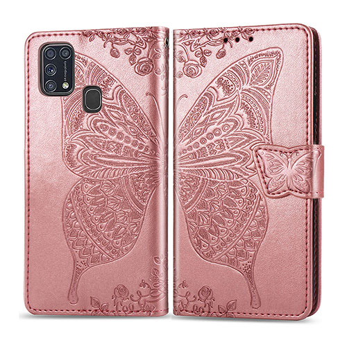 Leather Case Stands Butterfly Flip Cover Holder for Samsung Galaxy M21s Pink