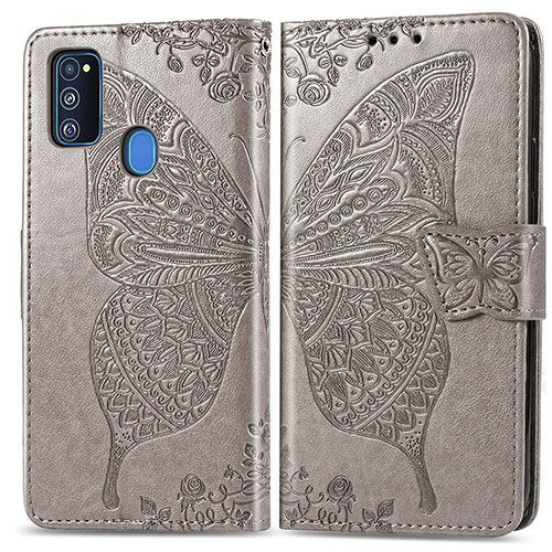 Leather Case Stands Butterfly Flip Cover Holder for Samsung Galaxy M30s Gray