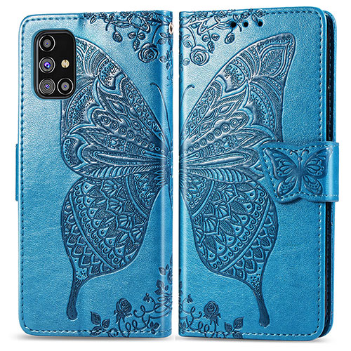 Leather Case Stands Butterfly Flip Cover Holder for Samsung Galaxy M31s Blue