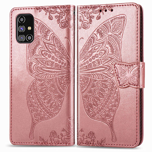 Leather Case Stands Butterfly Flip Cover Holder for Samsung Galaxy M31s Pink
