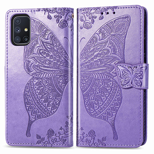 Leather Case Stands Butterfly Flip Cover Holder for Samsung Galaxy M51 Clove Purple