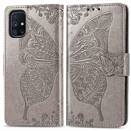 Leather Case Stands Butterfly Flip Cover Holder for Samsung Galaxy M51 Gray