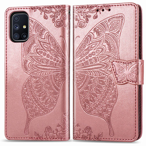 Leather Case Stands Butterfly Flip Cover Holder for Samsung Galaxy M51 Pink