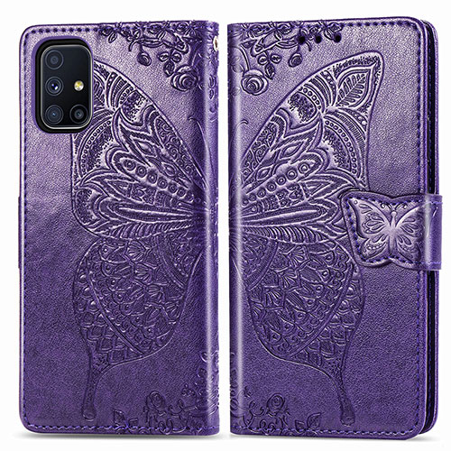 Leather Case Stands Butterfly Flip Cover Holder for Samsung Galaxy M51 Purple