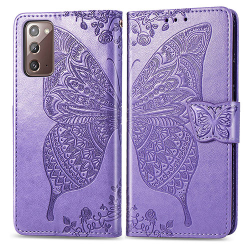 Leather Case Stands Butterfly Flip Cover Holder for Samsung Galaxy Note 20 5G Clove Purple