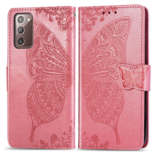 Leather Case Stands Butterfly Flip Cover Holder for Samsung Galaxy Note 20 5G Hot Pink
