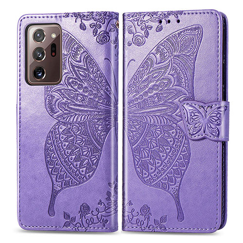 Leather Case Stands Butterfly Flip Cover Holder for Samsung Galaxy Note 20 Ultra 5G Clove Purple