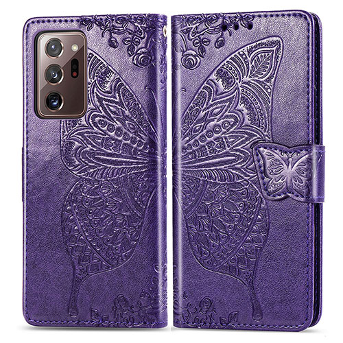Leather Case Stands Butterfly Flip Cover Holder for Samsung Galaxy Note 20 Ultra 5G Purple