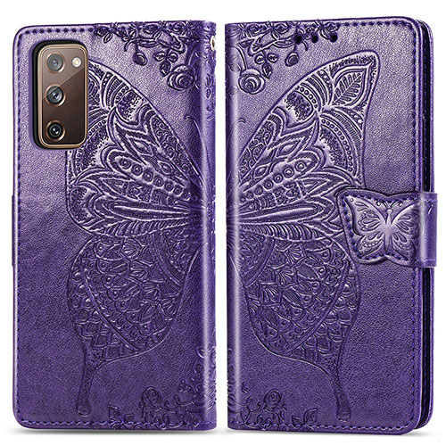 Leather Case Stands Butterfly Flip Cover Holder for Samsung Galaxy S20 FE 5G Purple