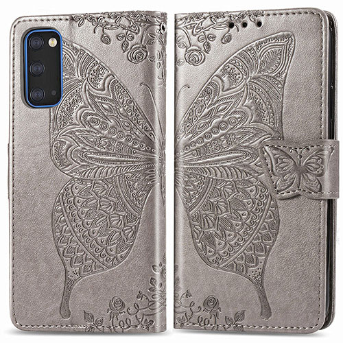 Leather Case Stands Butterfly Flip Cover Holder for Samsung Galaxy S20 Gray