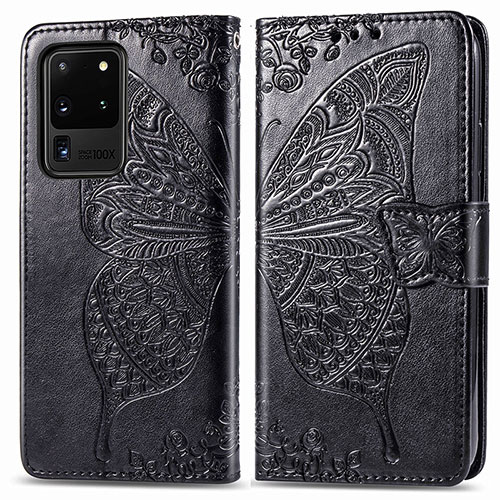 Leather Case Stands Butterfly Flip Cover Holder for Samsung Galaxy S20 Ultra 5G Black