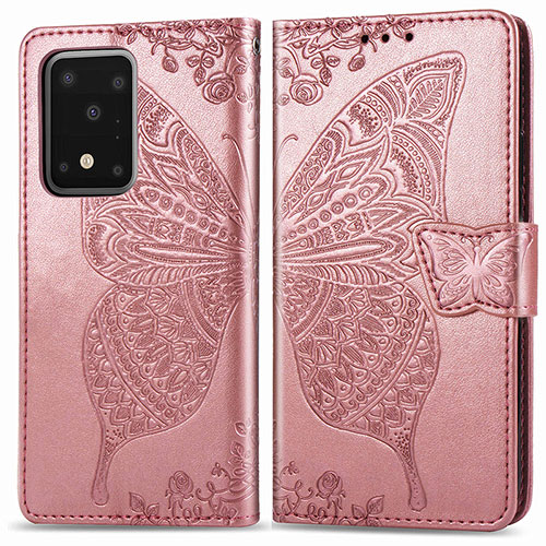 Leather Case Stands Butterfly Flip Cover Holder for Samsung Galaxy S20 Ultra 5G Pink