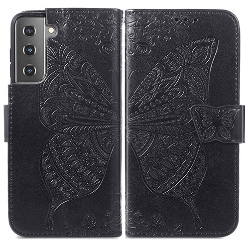 Leather Case Stands Butterfly Flip Cover Holder for Samsung Galaxy S21 FE 5G Black