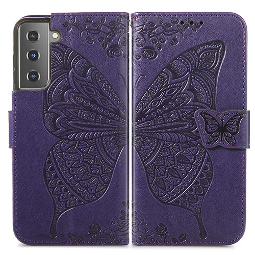 Leather Case Stands Butterfly Flip Cover Holder for Samsung Galaxy S21 Plus 5G Purple