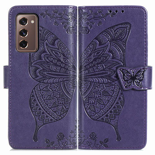 Leather Case Stands Butterfly Flip Cover Holder for Samsung Galaxy Z Fold2 5G Purple