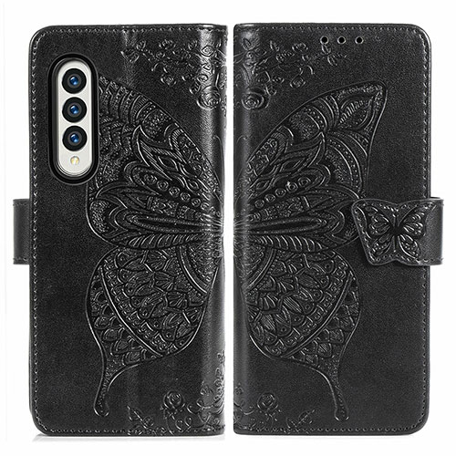 Leather Case Stands Butterfly Flip Cover Holder for Samsung Galaxy Z Fold3 5G Black