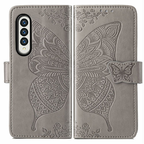 Leather Case Stands Butterfly Flip Cover Holder for Samsung Galaxy Z Fold4 5G Gray