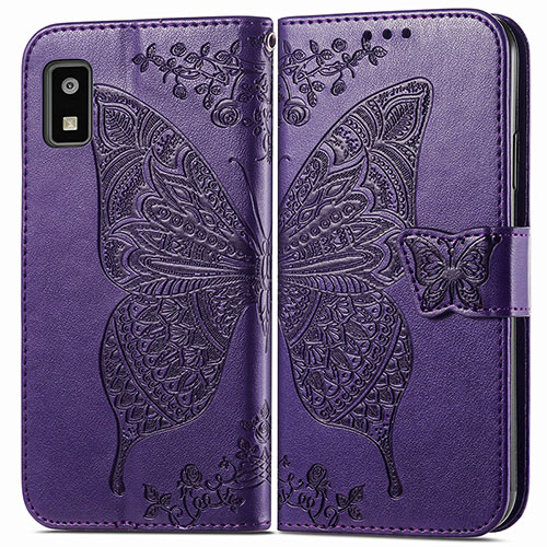 Leather Case Stands Butterfly Flip Cover Holder for Sharp Aquos wish3 Purple