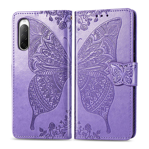 Leather Case Stands Butterfly Flip Cover Holder for Sony Xperia 10 II Clove Purple