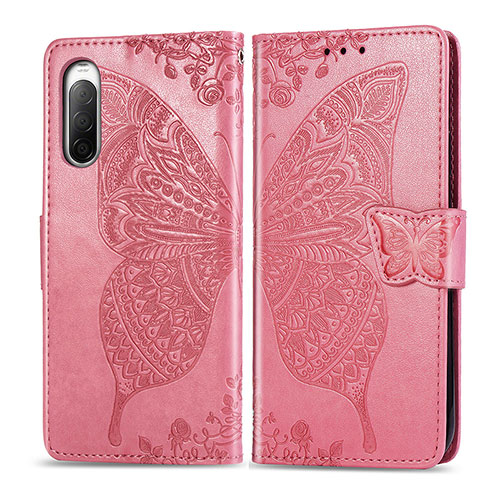Leather Case Stands Butterfly Flip Cover Holder for Sony Xperia 10 II Hot Pink