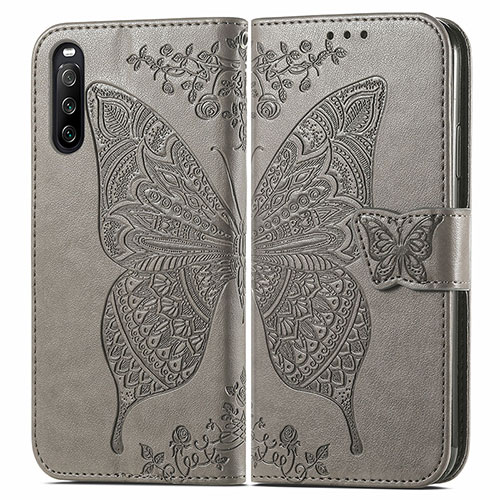 Leather Case Stands Butterfly Flip Cover Holder for Sony Xperia 10 III Gray
