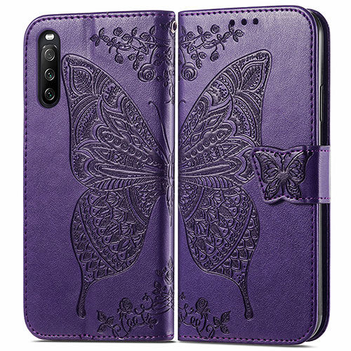 Leather Case Stands Butterfly Flip Cover Holder for Sony Xperia 10 III Purple