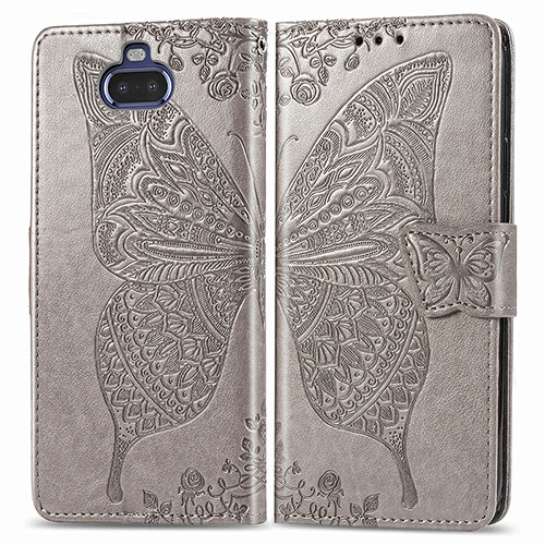 Leather Case Stands Butterfly Flip Cover Holder for Sony Xperia 8 Lite Gray