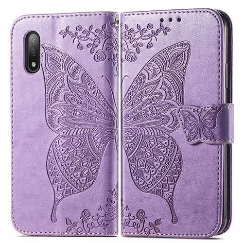 Leather Case Stands Butterfly Flip Cover Holder for Sony Xperia Ace II Clove Purple