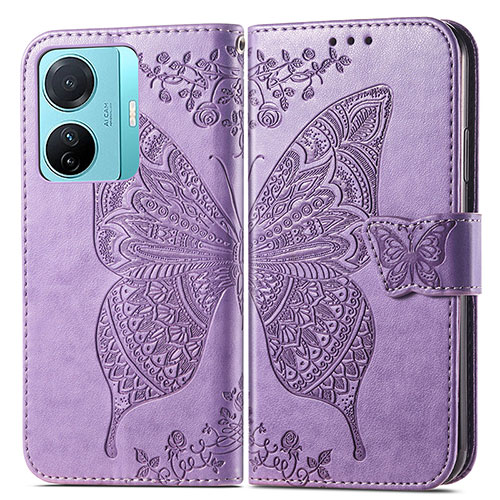 Leather Case Stands Butterfly Flip Cover Holder for Vivo T1 5G Clove Purple