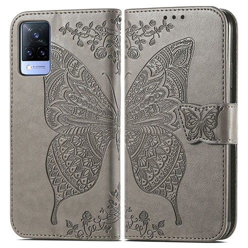 Leather Case Stands Butterfly Flip Cover Holder for Vivo V21s 5G Gray