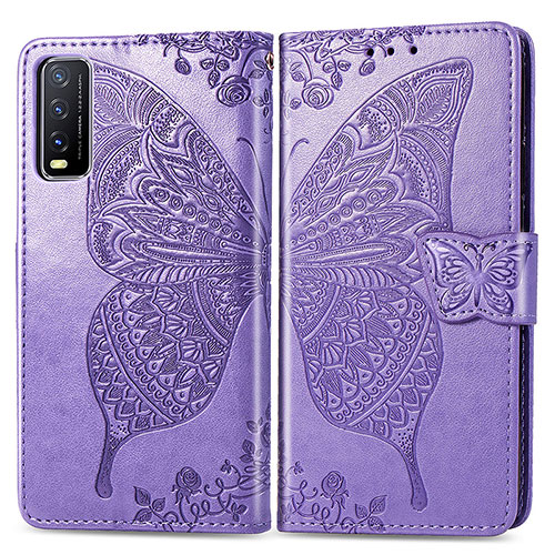 Leather Case Stands Butterfly Flip Cover Holder for Vivo Y12s Clove Purple