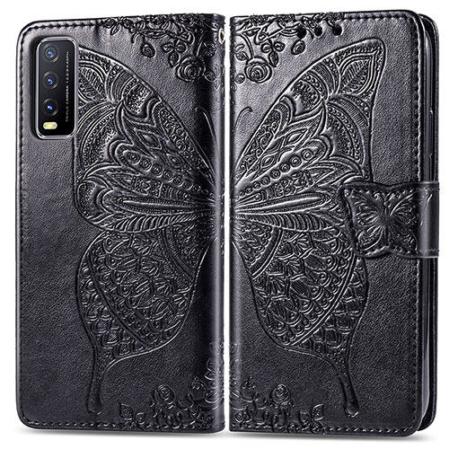 Leather Case Stands Butterfly Flip Cover Holder for Vivo Y30 Black