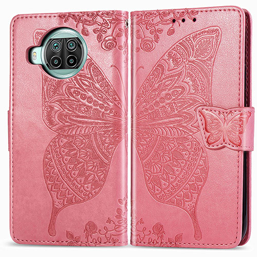 Leather Case Stands Butterfly Flip Cover Holder for Xiaomi Mi 10T Lite 5G Hot Pink