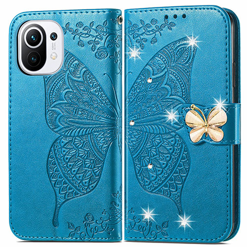 Leather Case Stands Butterfly Flip Cover Holder for Xiaomi Mi 11 5G Blue