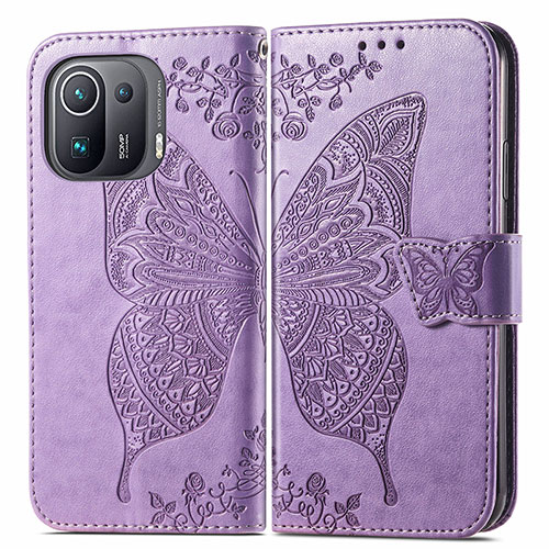 Leather Case Stands Butterfly Flip Cover Holder for Xiaomi Mi 11 Pro 5G Clove Purple