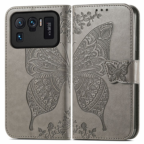Leather Case Stands Butterfly Flip Cover Holder for Xiaomi Mi 11 Ultra 5G Gray