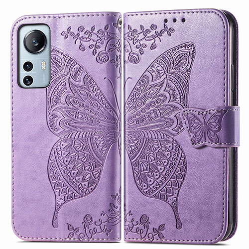 Leather Case Stands Butterfly Flip Cover Holder for Xiaomi Mi 12 5G Clove Purple