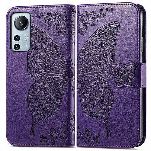 Leather Case Stands Butterfly Flip Cover Holder for Xiaomi Mi 12 5G Purple